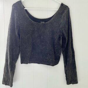 Wild Fable Dark Grey Ribbed Crop Longsleeve Top